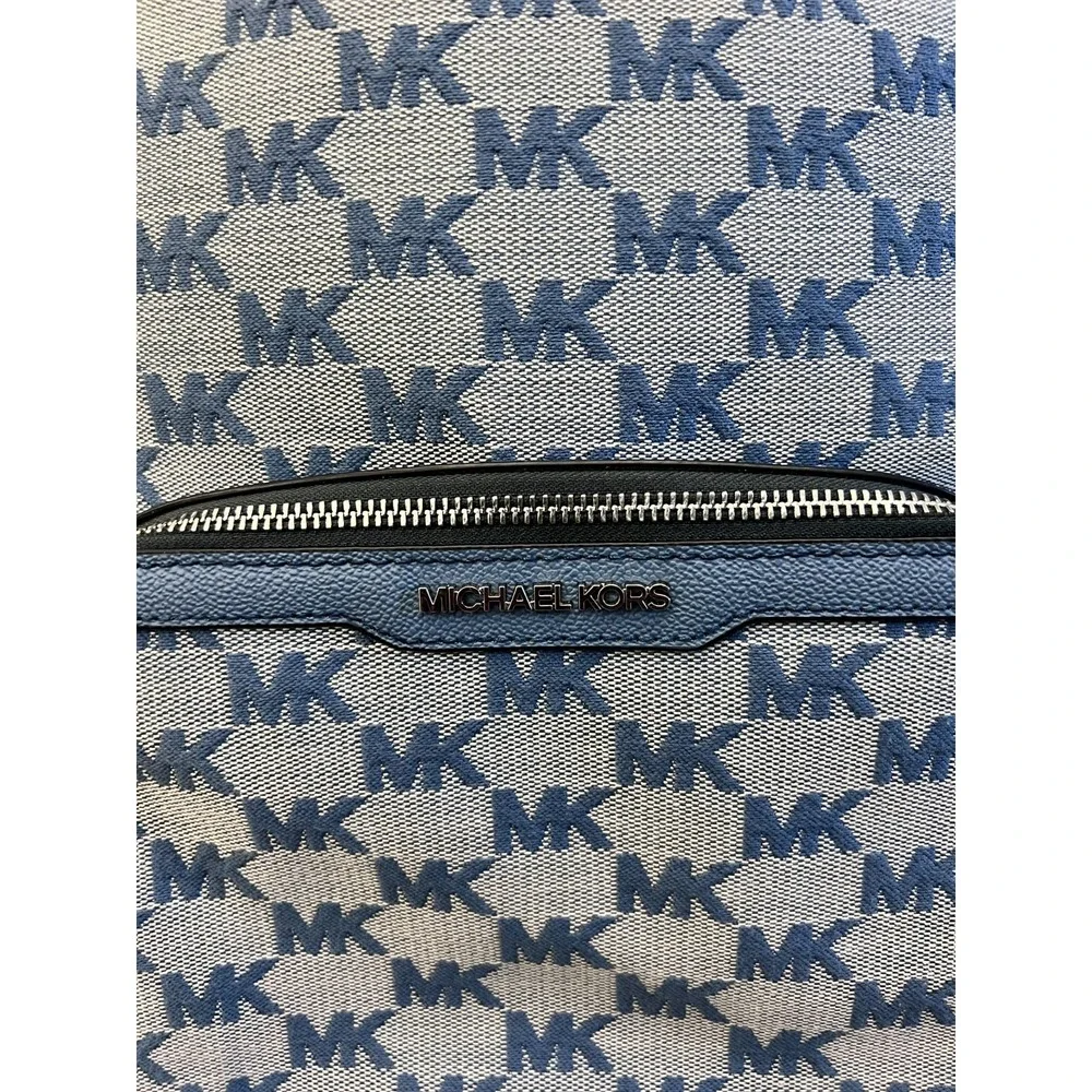 Michael Kors Cooper Bag Mens Large Blue Gray Logo Jacquard Commuter Backpack